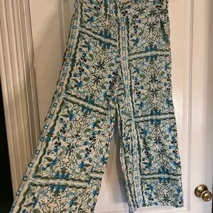 Joie Blue and Green Floral Linen Pants
